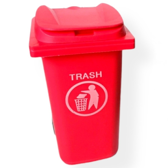 Mini Desk Wheelie Trash Bin Pen Pencil Holder Pink - Picture 1 of 12